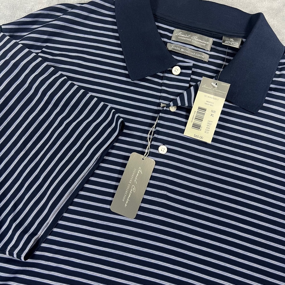 Daniel Cremieux NWT Signature Collection Polo Shirt Mens XL Navy Blue Striped
